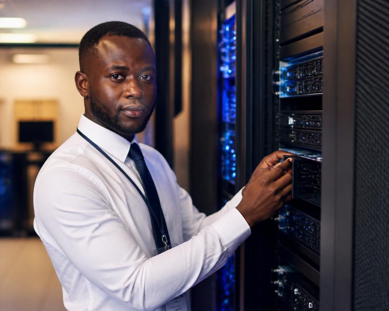 Technicien GTS en intervention sur serveur